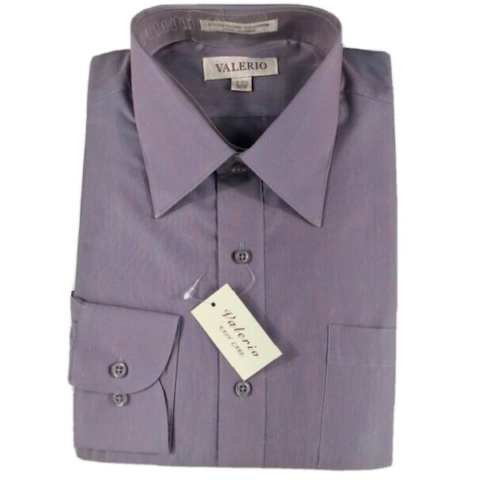Valerio Easy Care Men's Dress Shirt Charcoal Gray Orange Striped Size 15.5 34/35